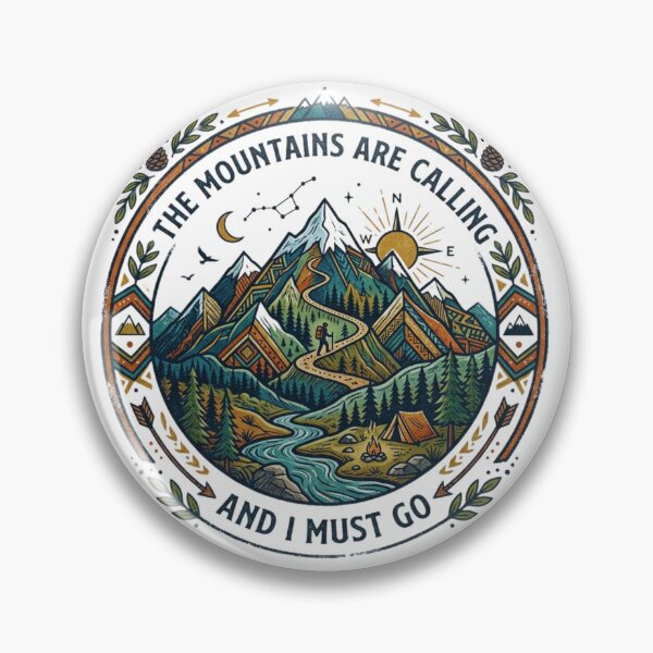 Item preview, The Mountains Are Calling Vintage Hiking Badge - Camping Adventure designed and sold by Gabe1983.