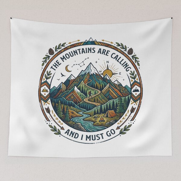 Item preview, The Mountains Are Calling Vintage Hiking Badge - Camping Adventure designed and sold by Gabe1983.