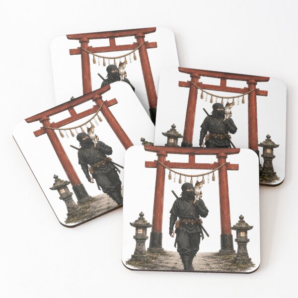 Item preview, Ninja and Cat Torii Gate T-Shirt | Japanese Samurai Shrine Art Tee designed and sold by Aguri-tei.
