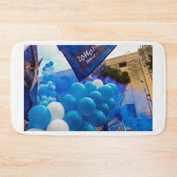 Item preview,  Blue and White Balloons and Confetti Celebration Outside Historic Building During Street Festival Parade designed and sold by Nmallia.