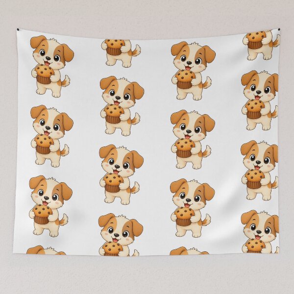 Item preview, Cute Puppy Dog Eating Chocolate Chip Muffin Illustration designed and sold by Seculinator.