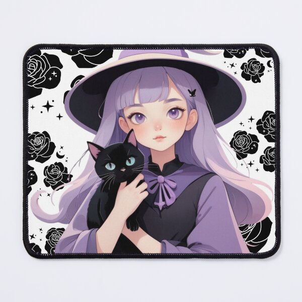 Item preview, Cute Anime Witch Girl with Black Cat Pastel Goth Art designed and sold by Soluna Studio.
