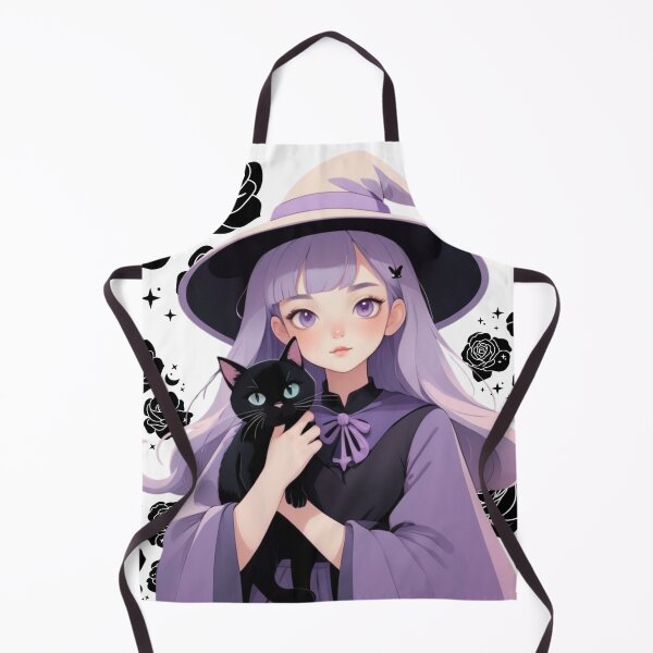 Item preview, Cute Anime Witch Girl with Black Cat Pastel Goth Art designed and sold by Soluna Studio.