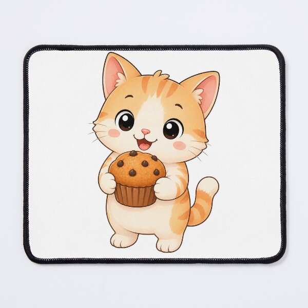 Item preview, Cute Cat Eating Chocolate Chip Muffin Bakery Illustration designed and sold by Seculinator.