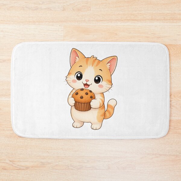 Item preview, Cute Cat Eating Chocolate Chip Muffin Bakery Illustration designed and sold by Seculinator.