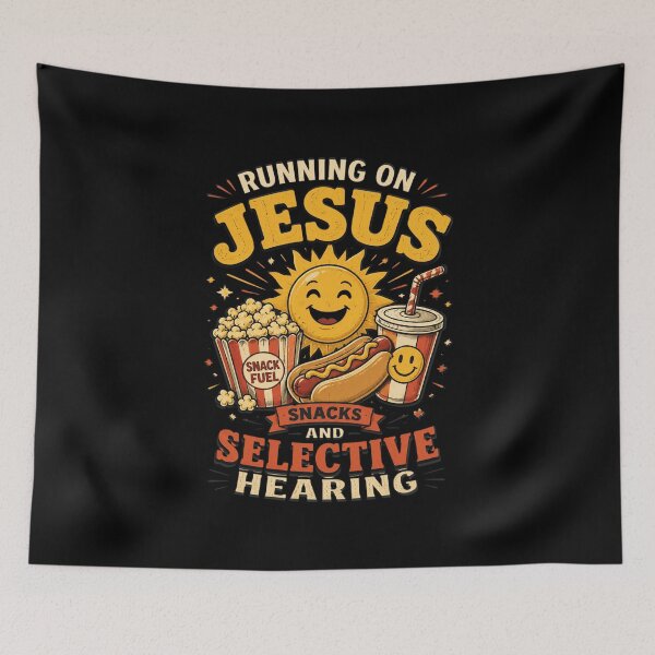 Item preview, Running on Jesus Snacks & Selective Hearing Funny Christian designed and sold by OlakunleOloroz.