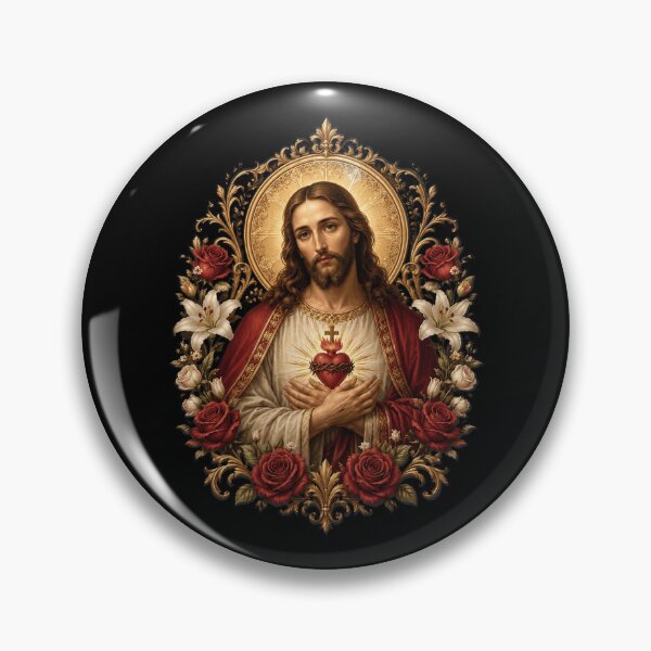 Item preview, Sacred Jesus Heart Floral Catholic Devotional Icon Art Faith designed and sold by OlakunleOloroz.