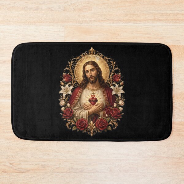 Item preview, Sacred Jesus Heart Floral Catholic Devotional Icon Art Faith designed and sold by OlakunleOloroz.