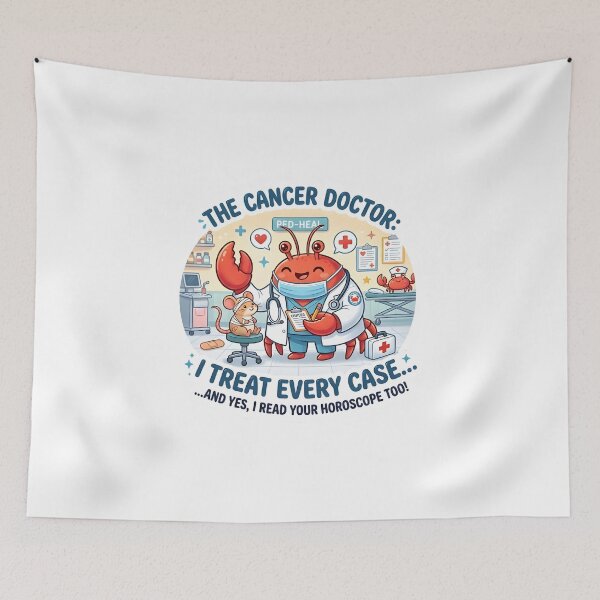 Item preview, Funny Cancer Doctor Crab Zodiac Pun Cartoon Art designed and sold by Zodiac Celestial Art.