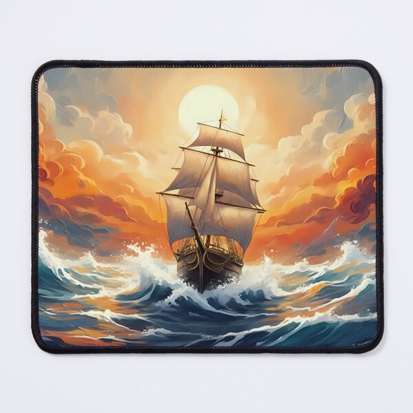 Item preview, Majestic Sailing Ship Through Stormy Sunset Seas designed and sold by ArtFrameStudio.