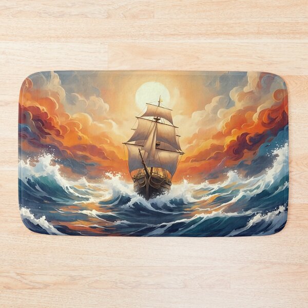 Item preview, Majestic Sailing Ship Through Stormy Sunset Seas designed and sold by ArtFrameStudio.