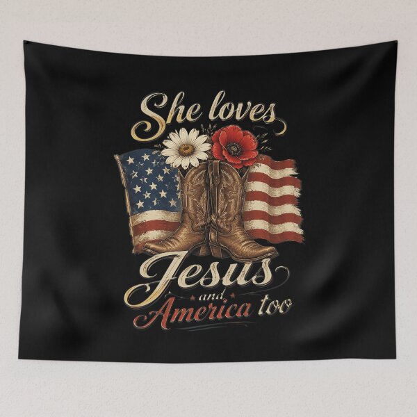 Item preview, She Loves Jesus and America Too Cowboy Cowwgirl 4th of July designed and sold by OlakunleOloroz.