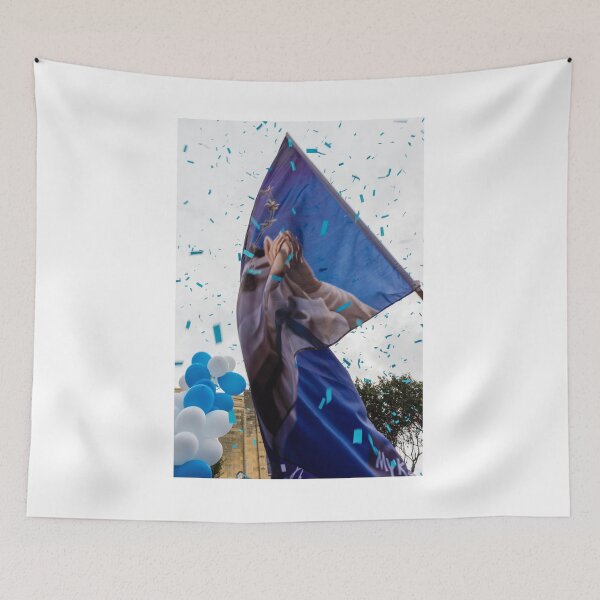 Item preview, Blue Confetti and Flag With Praying Hands at Outdoor Celebration With Balloons and Parade designed and sold by Nmallia.