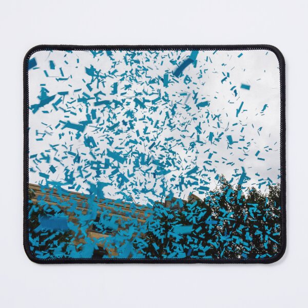 Item preview, Blue Confetti Falling Over Historic Building During Outdoor Celebration and Festival designed and sold by Nmallia.