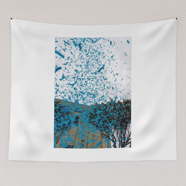Item preview, Blue Confetti Falling Over Historic Building During Outdoor Celebration and Festival designed and sold by Nmallia.