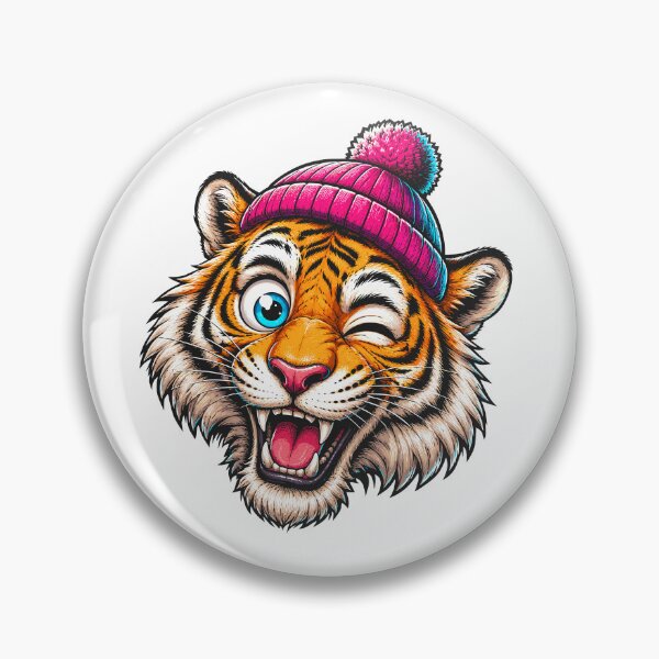Item preview, Funny Winking Tiger Wearing Pink Beanie Cartoon designed and sold by Krincydigitalart.