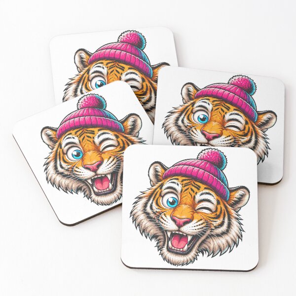 Item preview, Funny Winking Tiger Wearing Pink Beanie Cartoon designed and sold by Krincydigitalart.