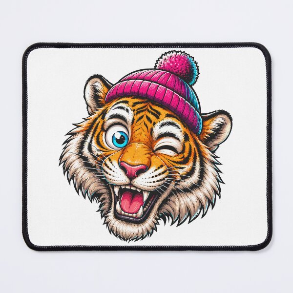 Item preview, Funny Winking Tiger Wearing Pink Beanie Cartoon designed and sold by Krincydigitalart.
