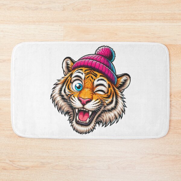 Item preview, Funny Winking Tiger Wearing Pink Beanie Cartoon designed and sold by Krincydigitalart.