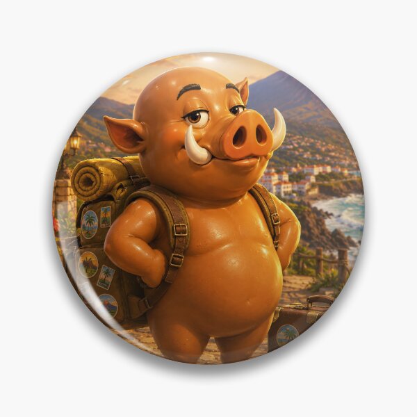 Item preview, Rasino the Bald Traveller Boar — Ready for Tenerife Adventure  designed and sold by CanaryVibesArt.