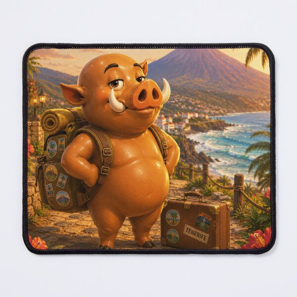 Item preview, Rasino the Bald Traveller Boar — Ready for Tenerife Adventure designed and sold by CanaryVibesArt.