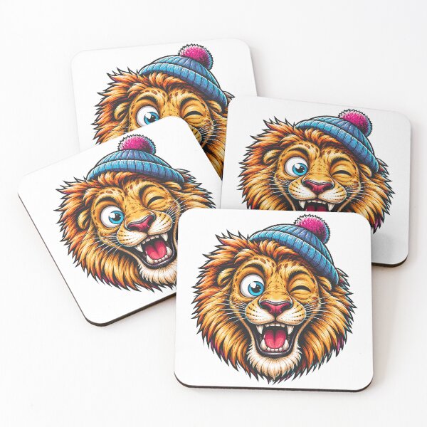 Item preview, Funny Winking Lion Wearing Winter Beanie Cartoon designed and sold by Krincydigitalart.