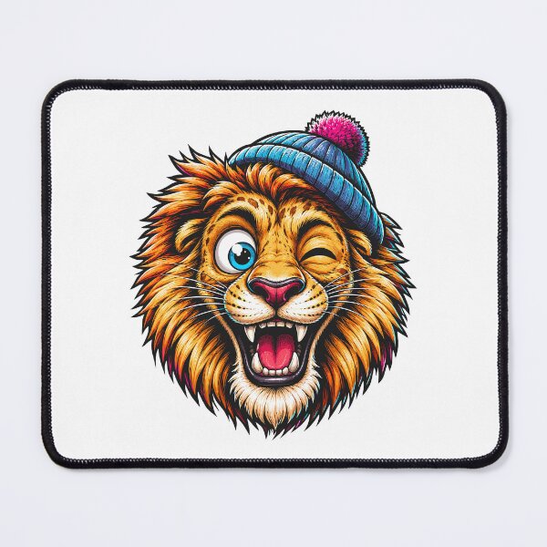 Item preview, Funny Winking Lion Wearing Winter Beanie Cartoon designed and sold by Krincydigitalart.