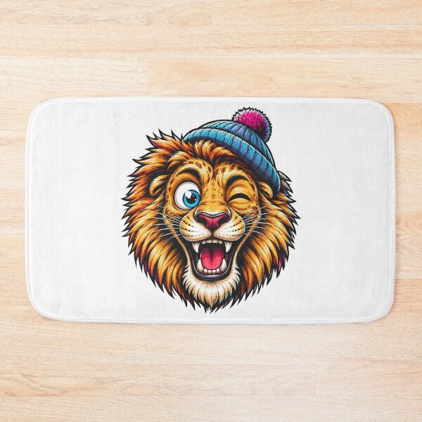Item preview, Funny Winking Lion Wearing Winter Beanie Cartoon designed and sold by Krincydigitalart.