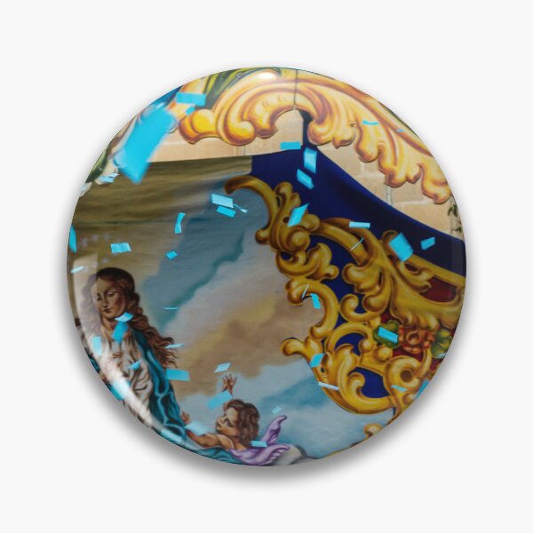 Item preview, Religious Procession Float Featuring Madonna Mural With Blue Balloons Gold Ornate Banner And Confetti designed and sold by Nmallia.
