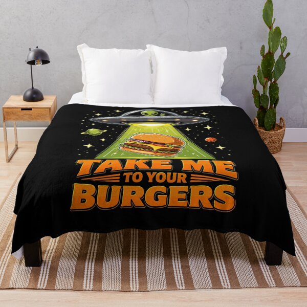 Item preview, Take Me to Your Burgers Funny Alien UFO Food Pun designed and sold by JasKei-Designs.