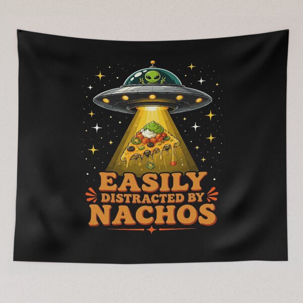 Item preview, Easily Distracted by Nachos Funny Alien UFO Food Humor designed and sold by JasKei-Designs.