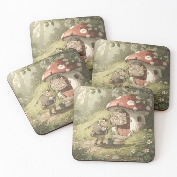 Item preview, Grumpy Toad Hangs a 'Gone Fishing' Sign Funny Cottagecore Art designed and sold by PictorialWhimsy.