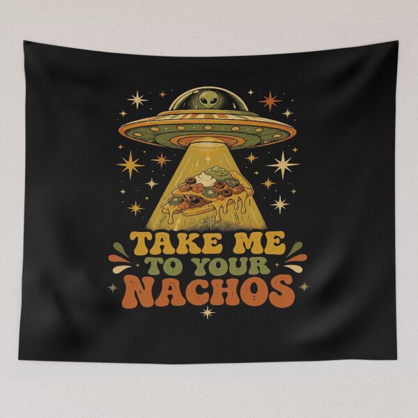 Item preview, Take Me to Your Nachos Retro 70s Alien UFO Food Pun designed and sold by JasKei-Designs.