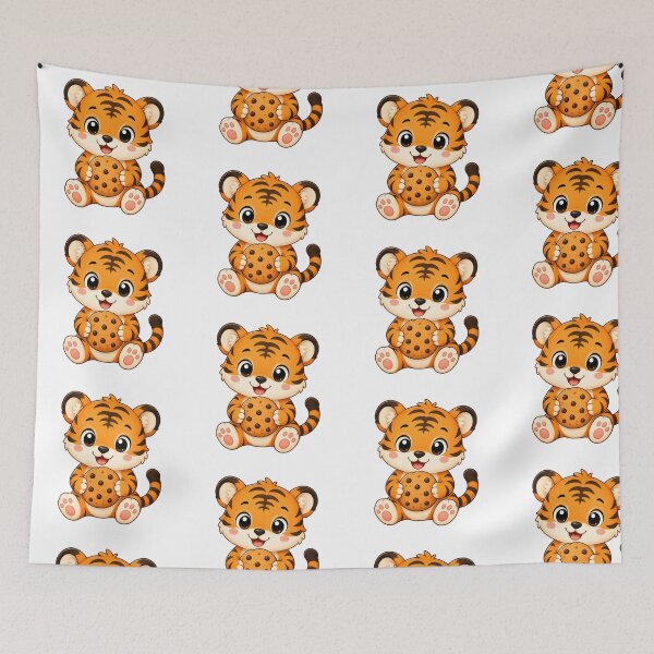 Item preview, Cute Tiger Eating Chocolate Chip Cookie Illustration designed and sold by Seculinator.