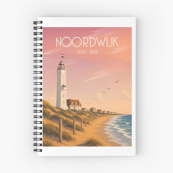 Item preview, Noordwijk Beach Lighthouse Vintage Travel Poster | Noordwijk aan Zee, Netherlands Coastal Wall Art designed and sold by EM DESIGN STUDIO.
