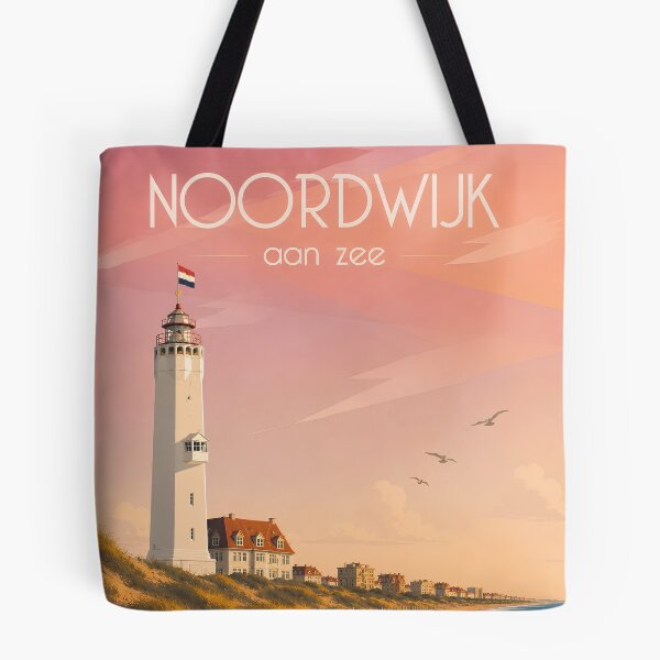 Item preview, Noordwijk Beach Lighthouse Vintage Travel Poster | Noordwijk aan Zee, Netherlands Coastal Wall Art designed and sold by EM DESIGN STUDIO.