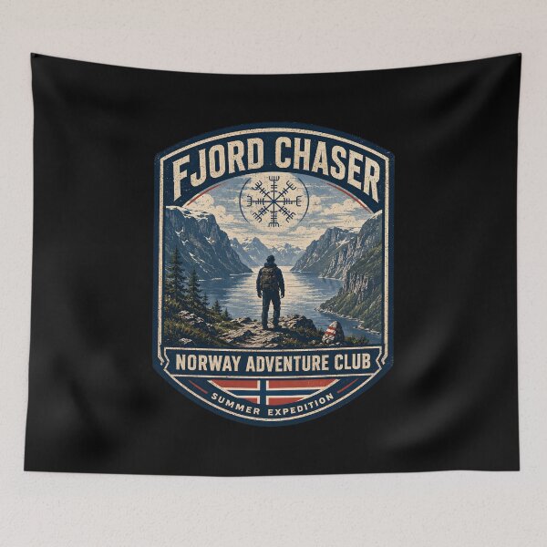 Aperçu de l'œuvre Insigne de randonnée vintage du club d'aventure Fjord Chaser Norway créée et vendue par R3X .