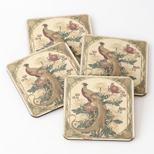 Item preview, Art Nouveau Golden Pheasant Decorative Panel designed and sold by PictorialWhimsy.