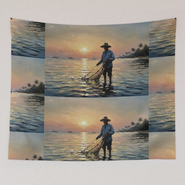 Item preview, Sunset Fisherman Tropical Beach Oil Painting Art designed and sold by Francis & May.
