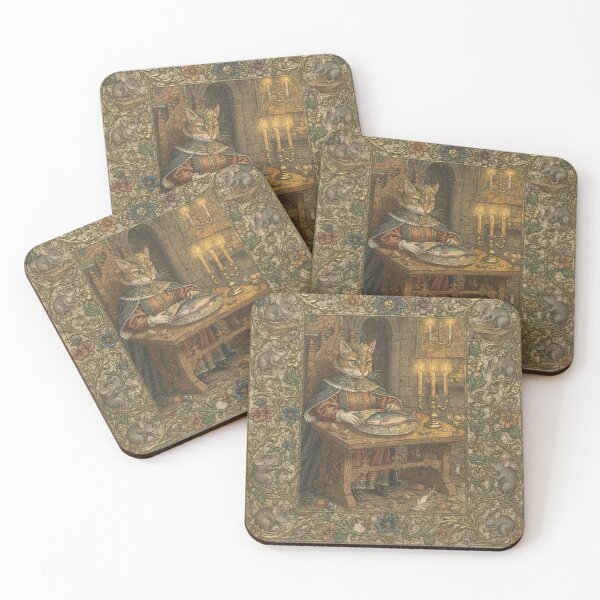 Item preview, Medieval Cat Royal Food-Taster Eyes a Suspicious Fish Manuscript Art designed and sold by PictorialWhimsy.
