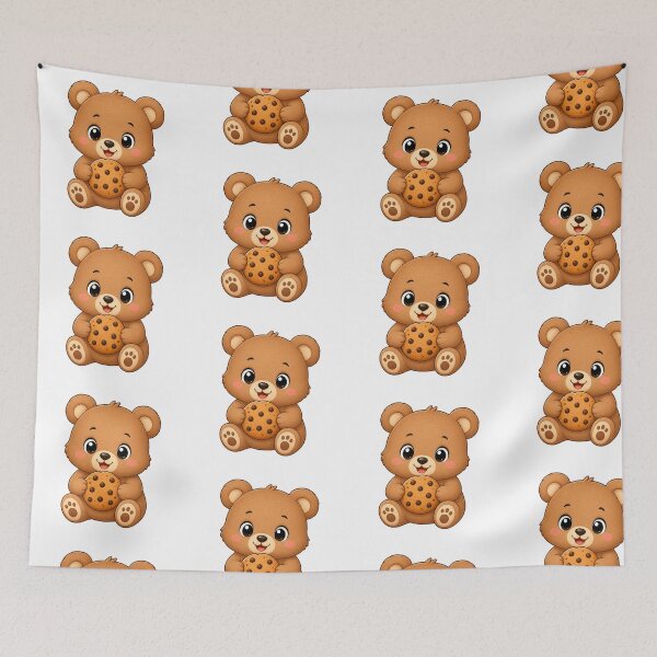 Item preview, Cute Teddy Bear Eating Chocolate Chip Cookie Illustration designed and sold by Seculinator.