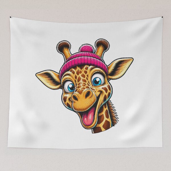 Item preview, Funny Giraffe Wearing Pink Beanie Cartoon designed and sold by Krincydigitalart.