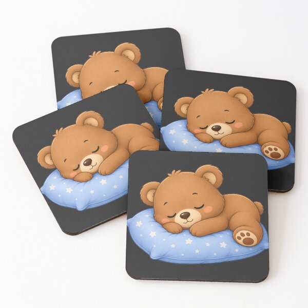 Item preview, Cute Sleeping Teddy Bear on Blue Starry Pillow designed and sold by Seculinator.