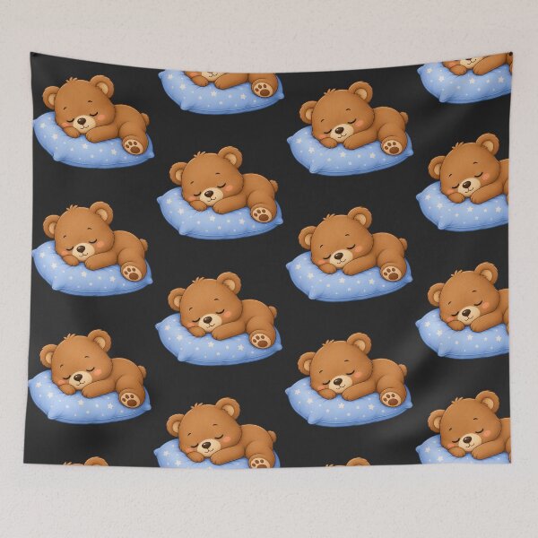 Item preview, Cute Sleeping Teddy Bear on Blue Starry Pillow designed and sold by Seculinator.