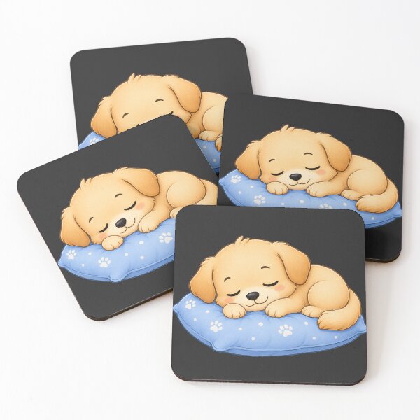 Item preview, Cute Sleeping Golden Retriever Puppy Dog on Blue Pillow designed and sold by Seculinator.