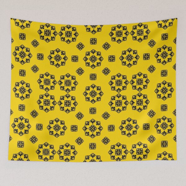 Item preview, Black Floral Damask Seamless Pattern on Yellow Background. Vintage Ornamental Vector designed and sold by ChaReePat.