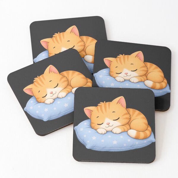Item preview, Cute Sleeping Orange Cat on Blue Starry Pillow Kitten designed and sold by Seculinator.