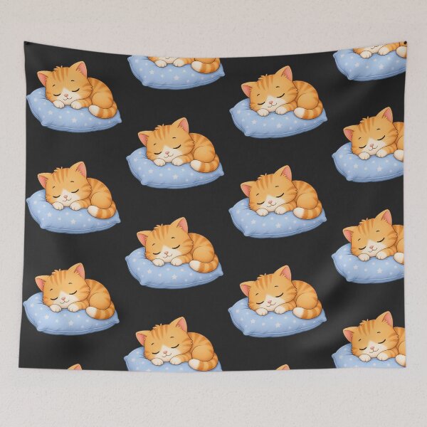 Item preview, Cute Sleeping Orange Cat on Blue Starry Pillow Kitten designed and sold by Seculinator.
