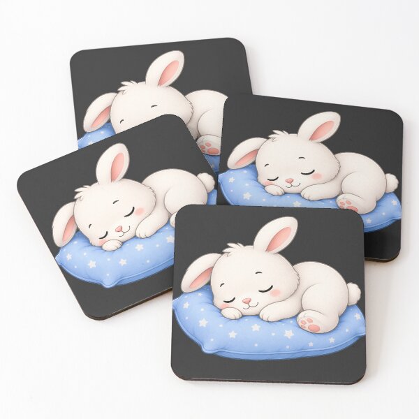 Item preview, Cute Sleeping Bunny Rabbit on Blue Starry Pillow Art designed and sold by Seculinator.