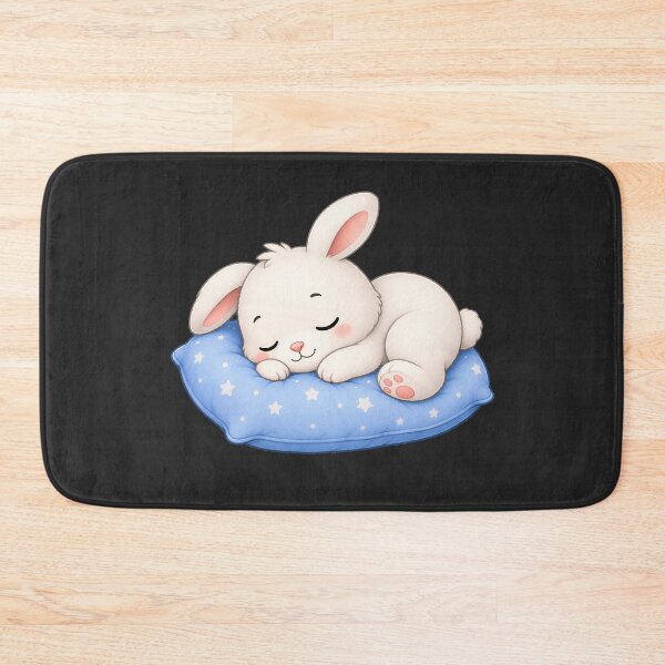Item preview, Cute Sleeping Bunny Rabbit on Blue Starry Pillow Art designed and sold by Seculinator.